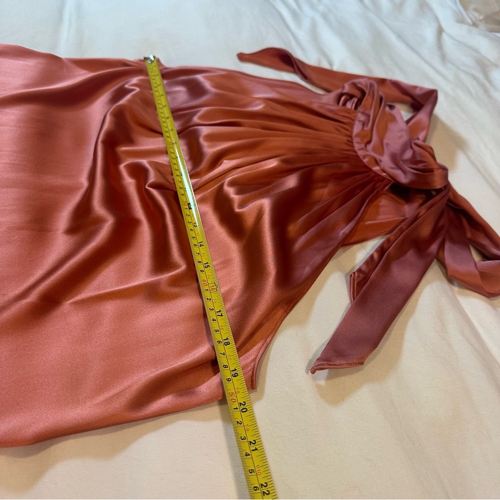 Ramy Brook Lori Silk High Neck Bow Halter Blouse in Deep Blush - Size Large - Picture 12 of 14